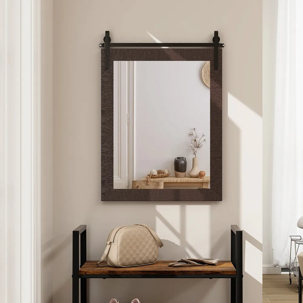 Walnut Solid Wood Frame Wall Mirror - Brown