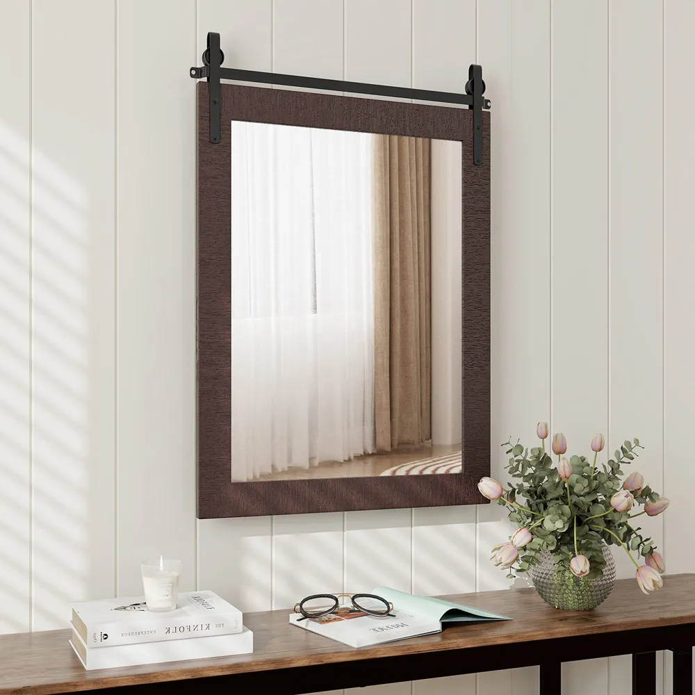 Walnut Solid Wood Frame Wall Mirror - Brown