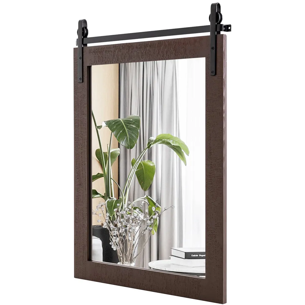 Walnut Solid Wood Frame Wall Mirror - Brown