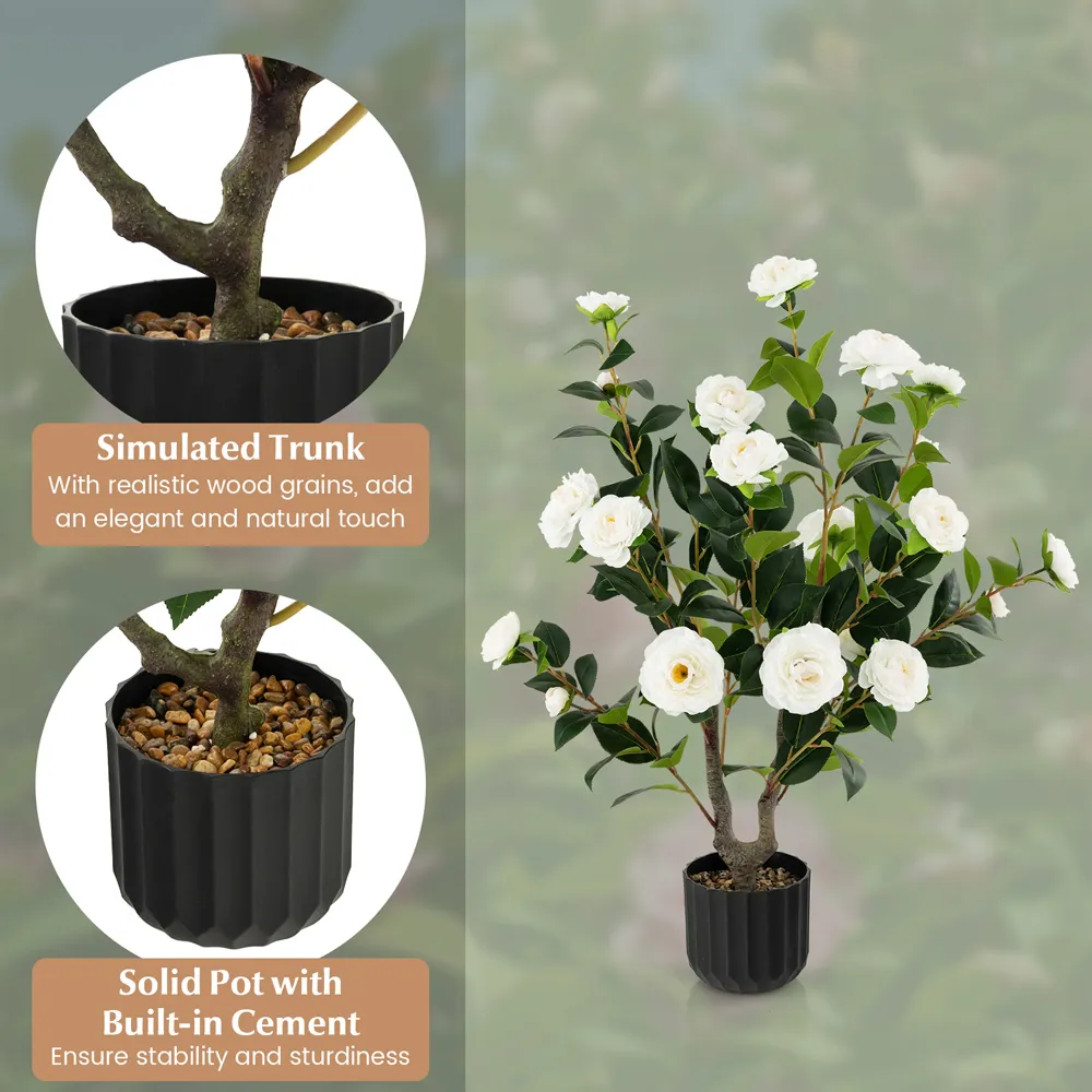 White Camellia Tree Artificial Plant in Pot 3.1ft 2 Pack - White