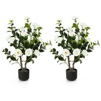 White Camellia Tree Artificial Plant in Pot 3.1ft 2 Pack - White