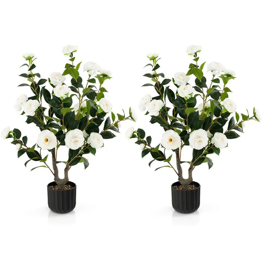 White Camellia Tree Artificial Plant in Pot 3.1ft 2 Pack - White