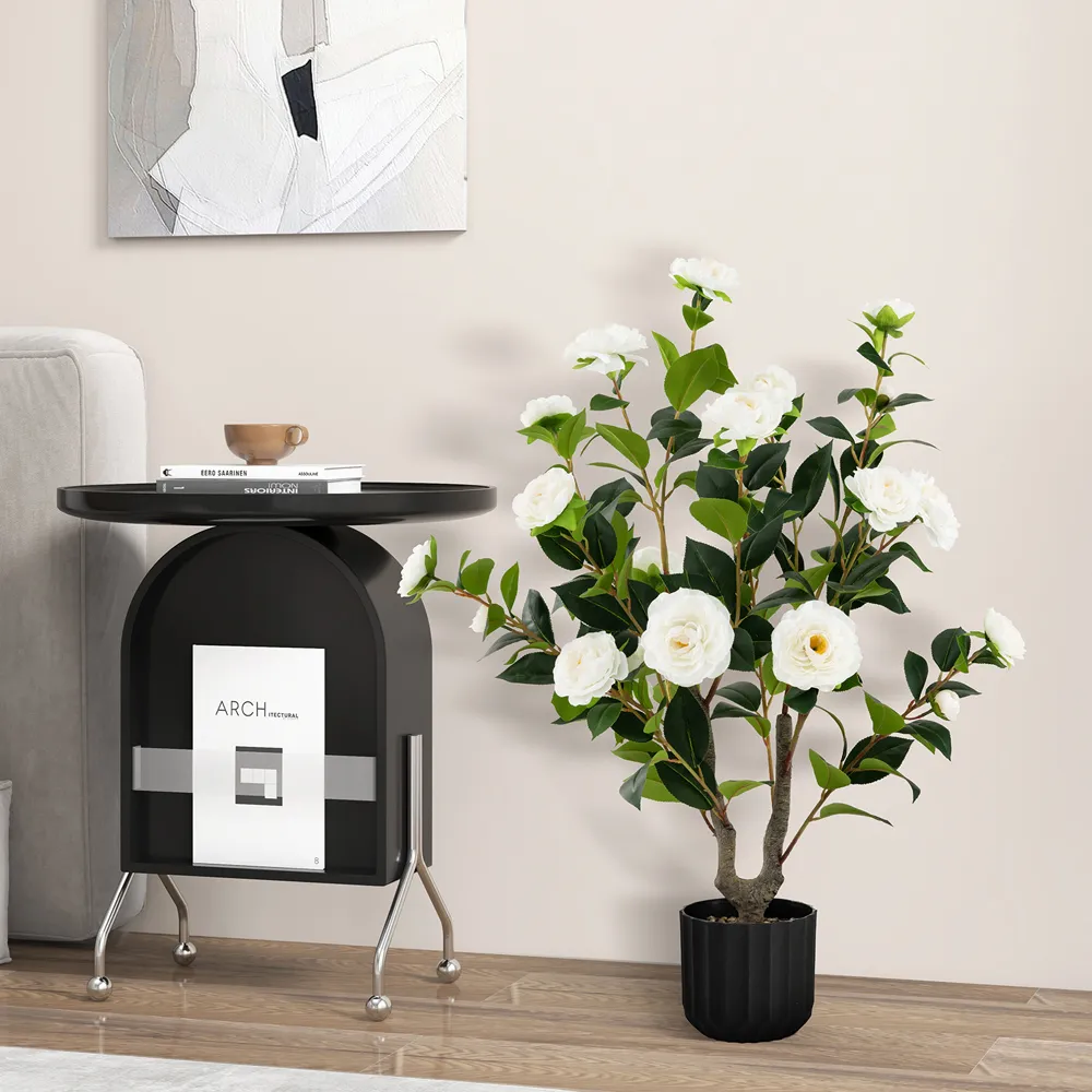 White Camellia Tree Artificial Plant in Pot 3.1ft - White