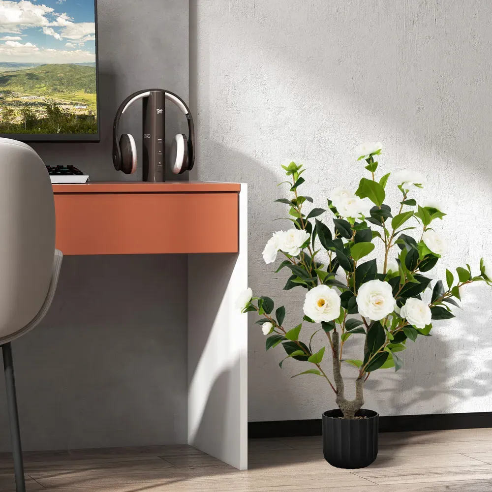 White Camellia Tree Artificial Plant in Pot 3.1ft - White