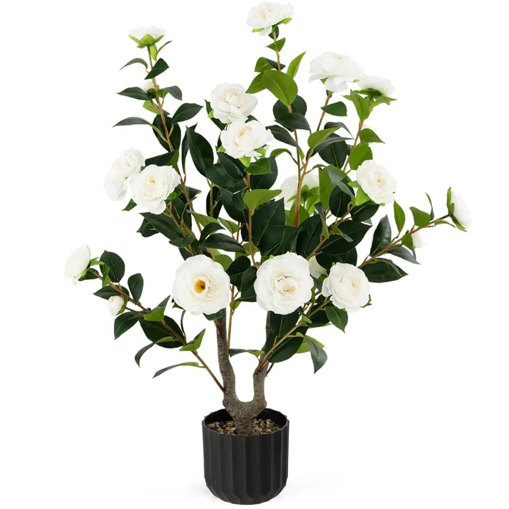White Camellia Tree Artificial Plant in Pot 3.1ft - White image