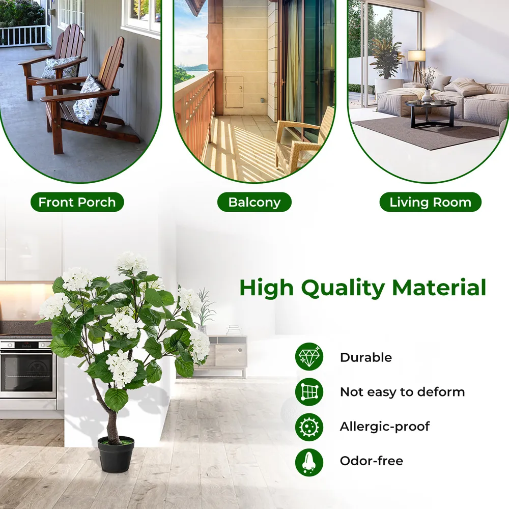 White Hydrangea Tree Artificial Plant in Pot 3.4ft 2 Pack - White