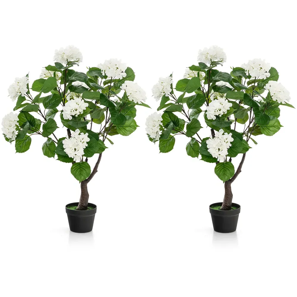 White Hydrangea Tree Artificial Plant in Pot 3.4ft 2 Pack - White