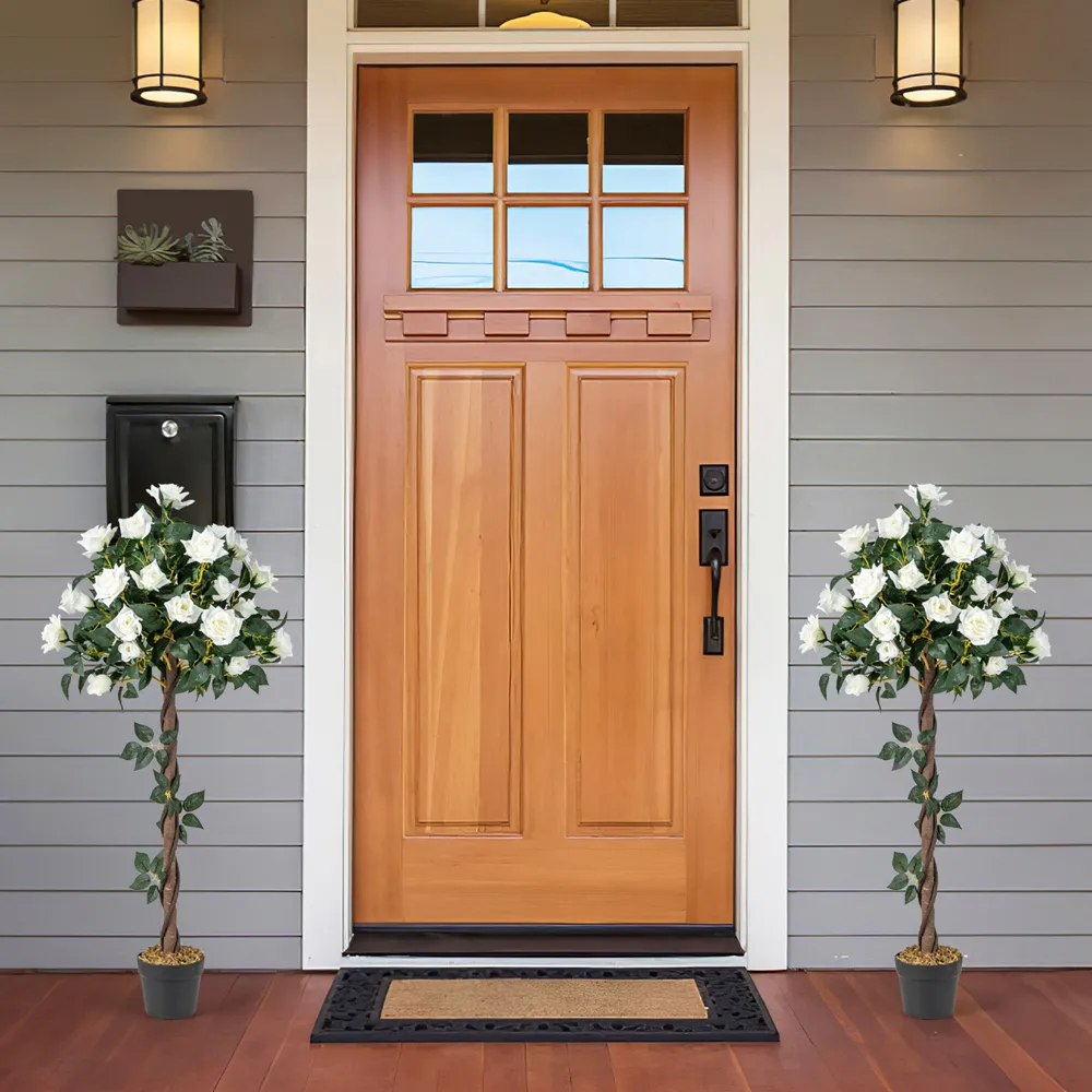 White Rose Tree Artificial Plant in Pot 3.9ft - Green