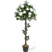 White Rose Tree Artificial Plant in Pot 3.9ft - Green