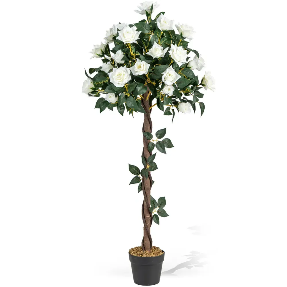 White Rose Tree Artificial Plant in Pot 3.9ft - Green