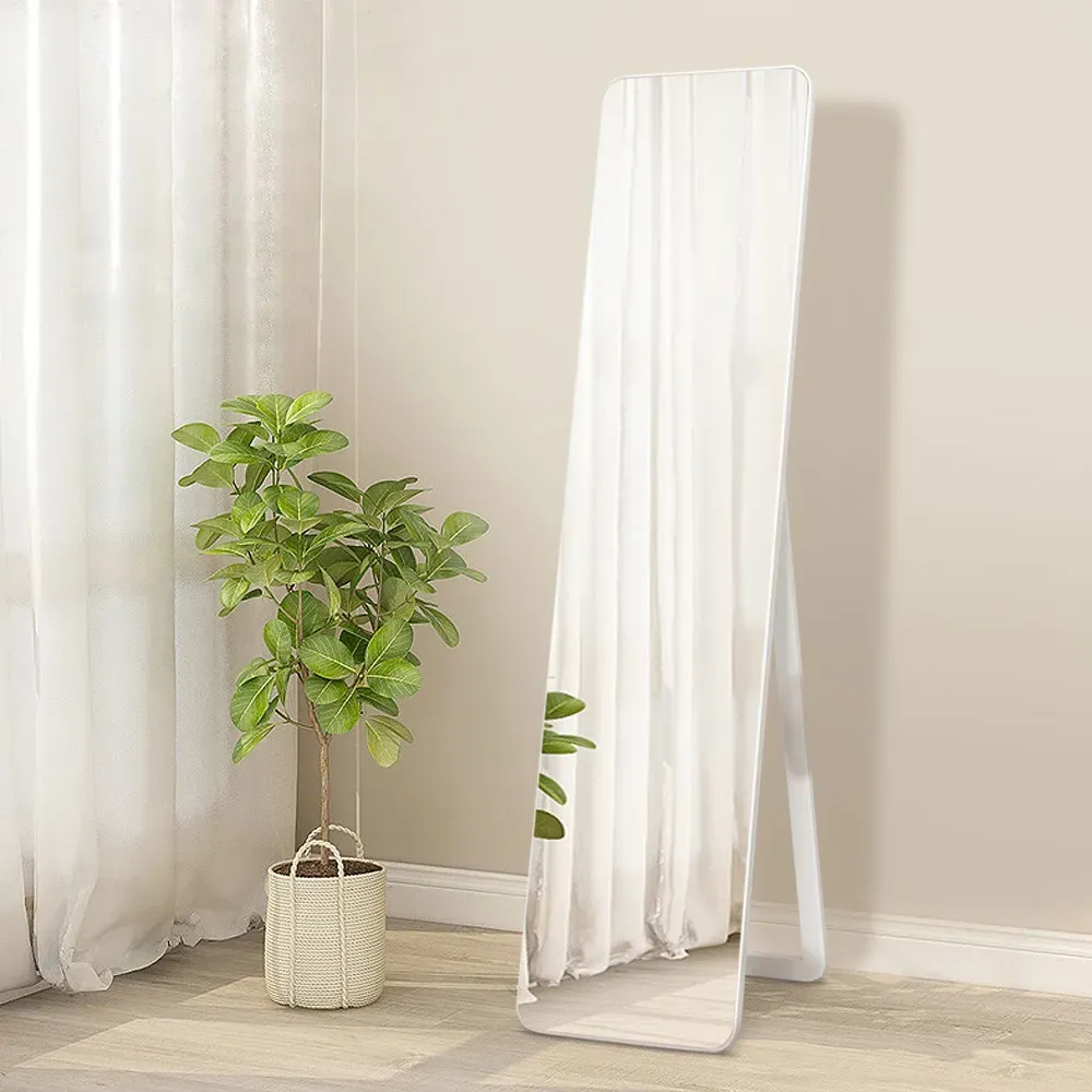 White Wooden Free Standing Mirror - White