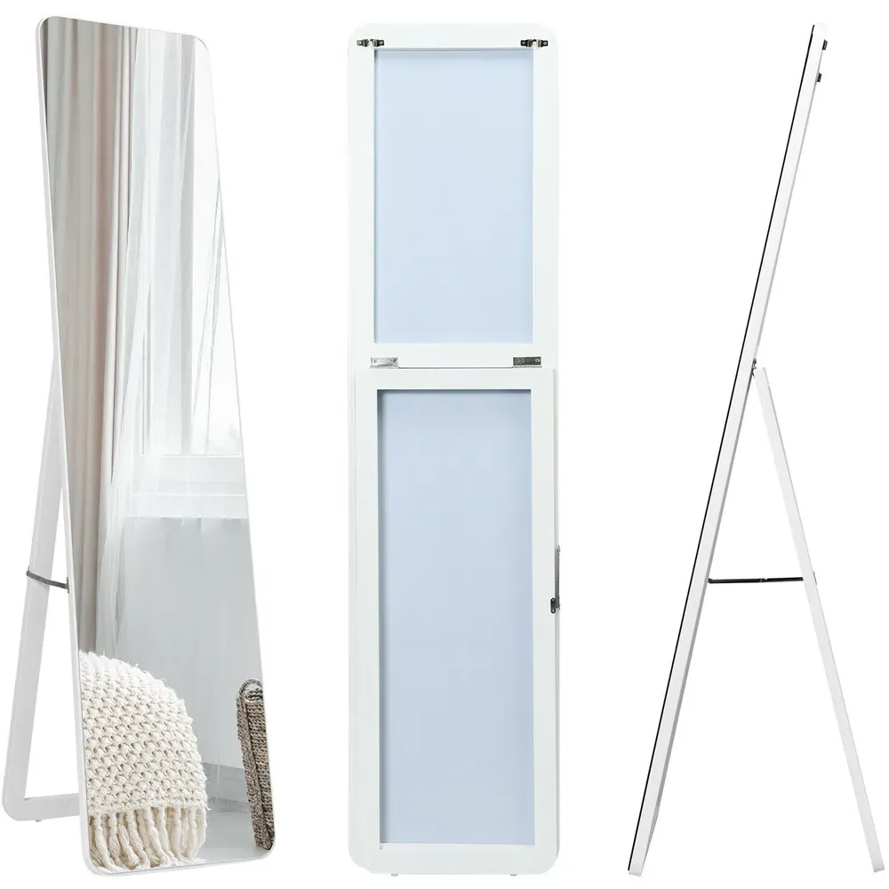 White Wooden Free Standing Mirror - White