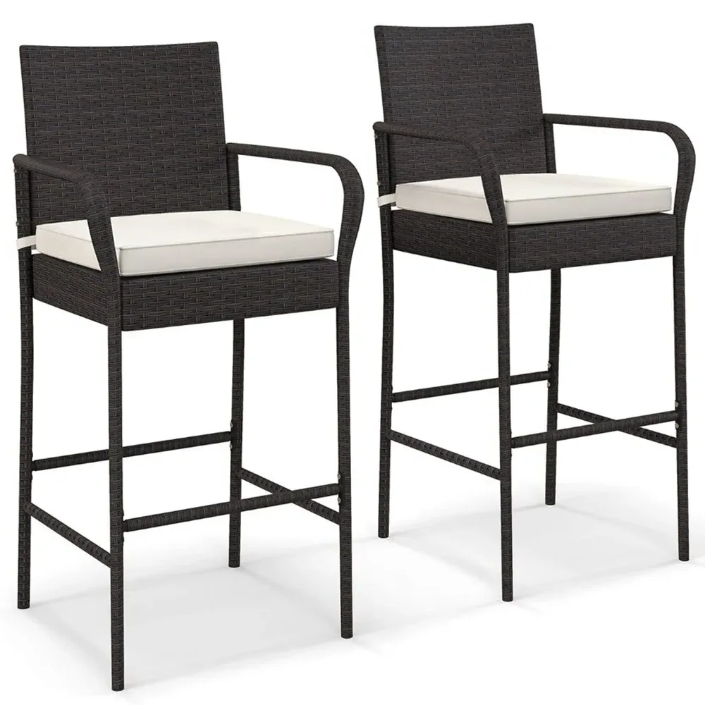 Wicker Bar Stool Set of 2 - Brown