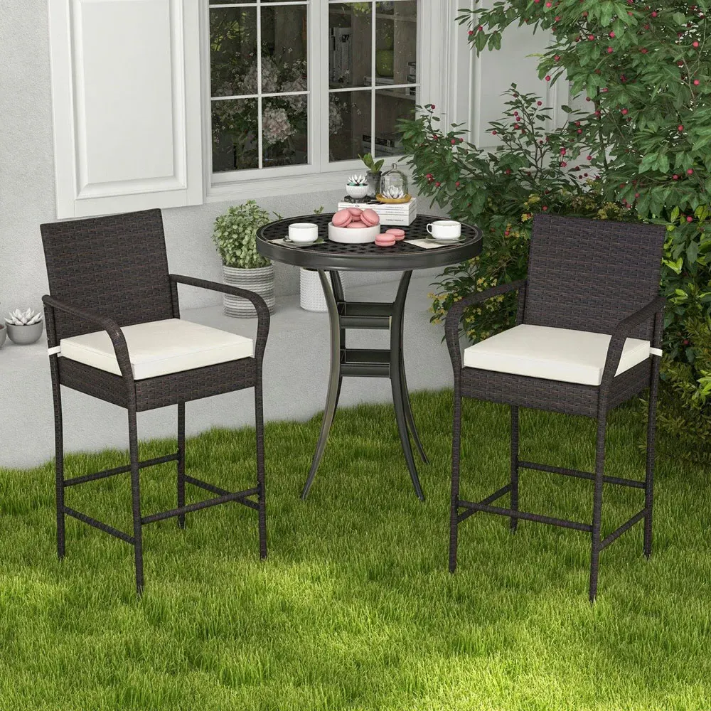 Wicker Bar Stool Set of 2 - Brown