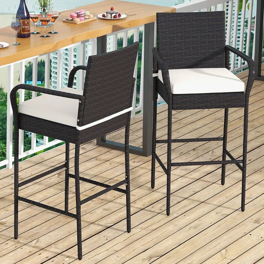 Wicker Bar Stool Set of 2 - Brown