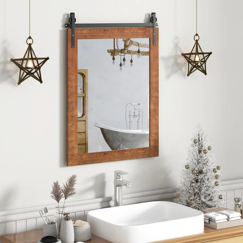 Wood Frame Wall Mirror - Brown