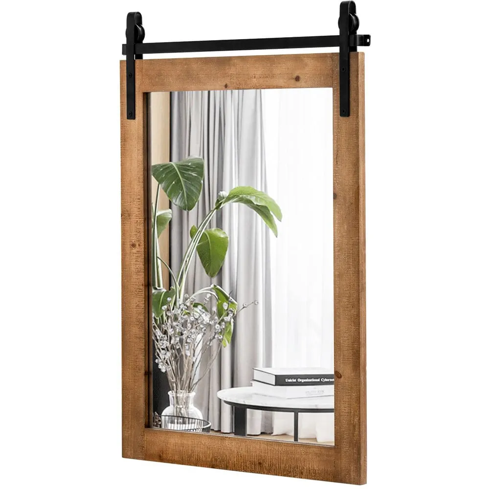 Wood Frame Wall Mirror - Brown image