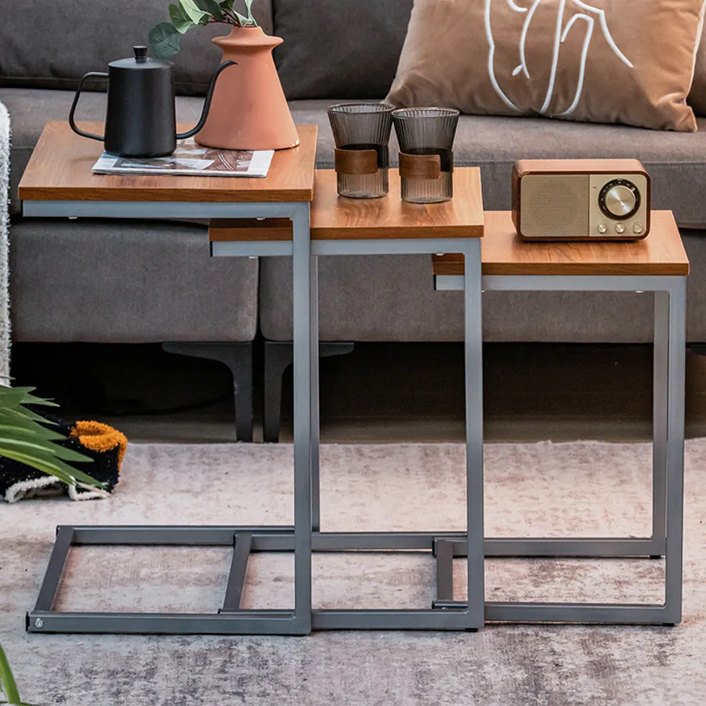 Wood Grain Nest of Tables Set of 3 - Brown image