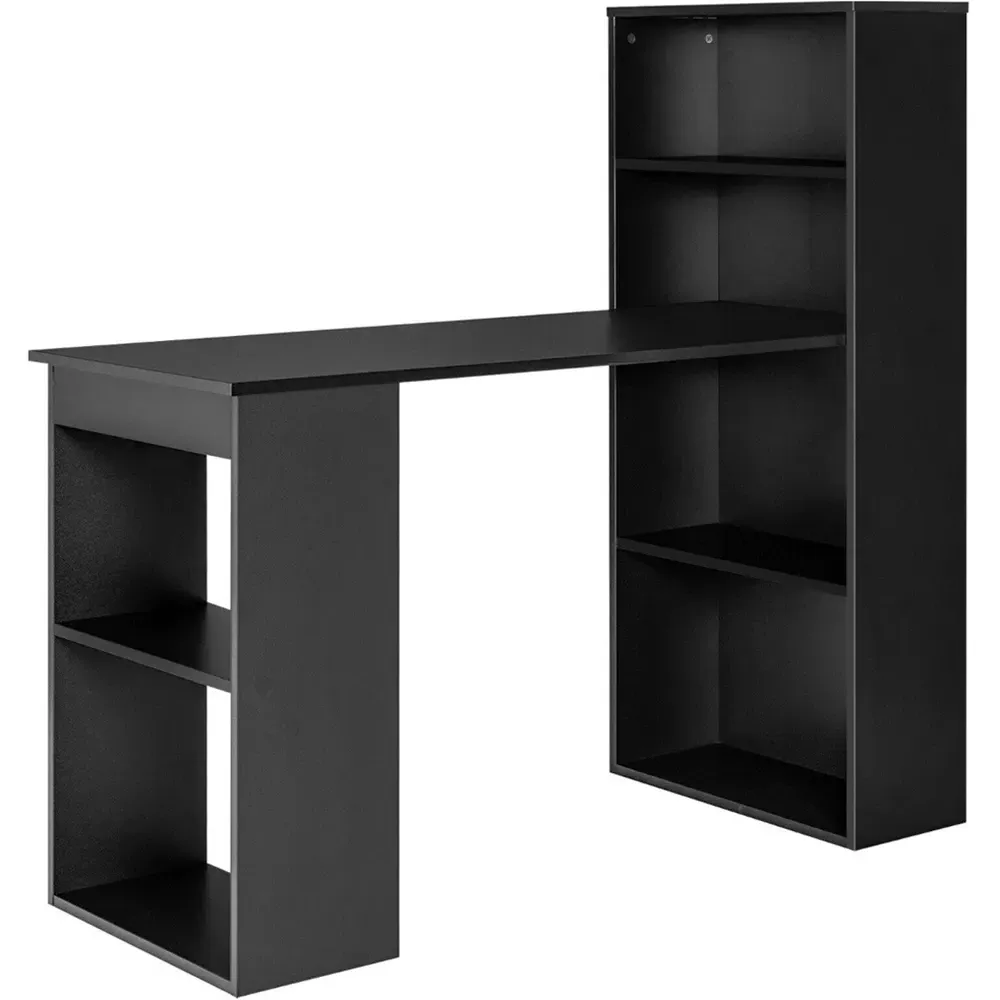 Wooden Computer Desk with Bookshelf - Black