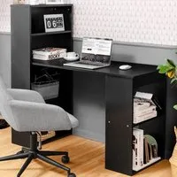 Wooden Computer Desk with Bookshelf - Black