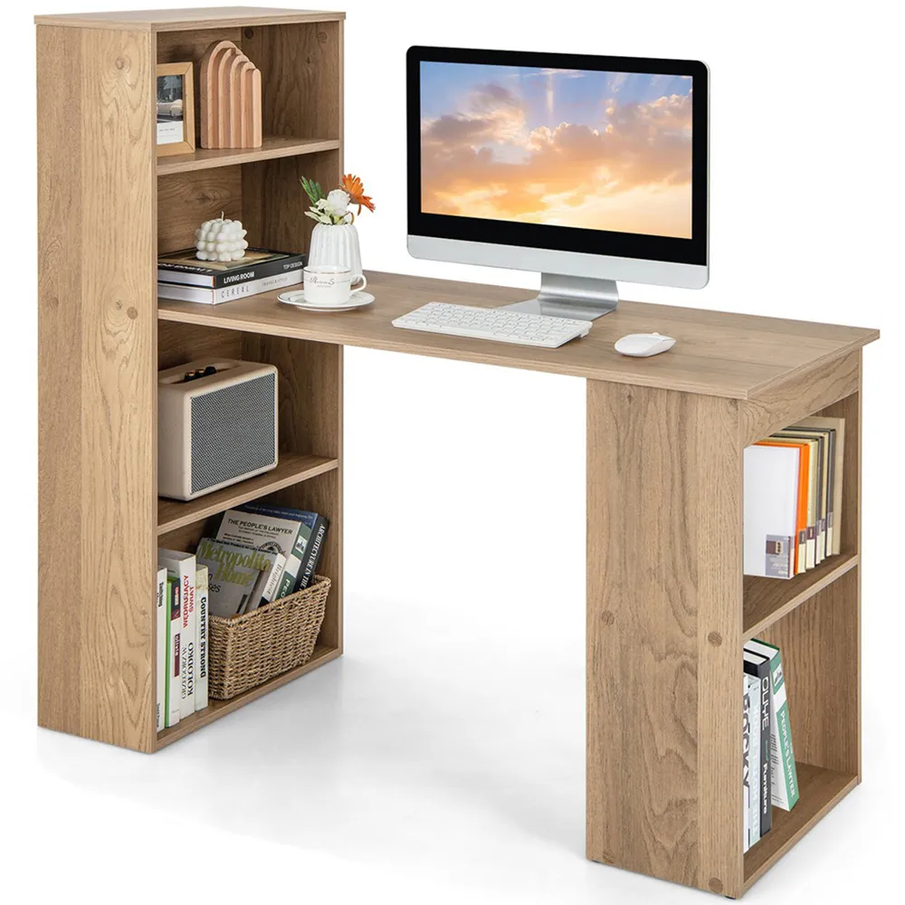 Wooden Computer Desk with Bookshelf - Cream