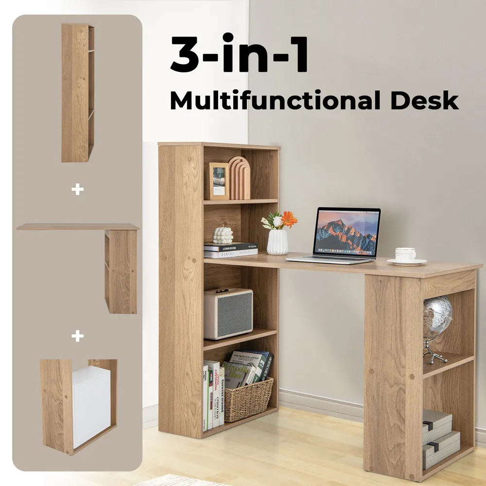 Wooden Computer Desk with Bookshelf - Cream