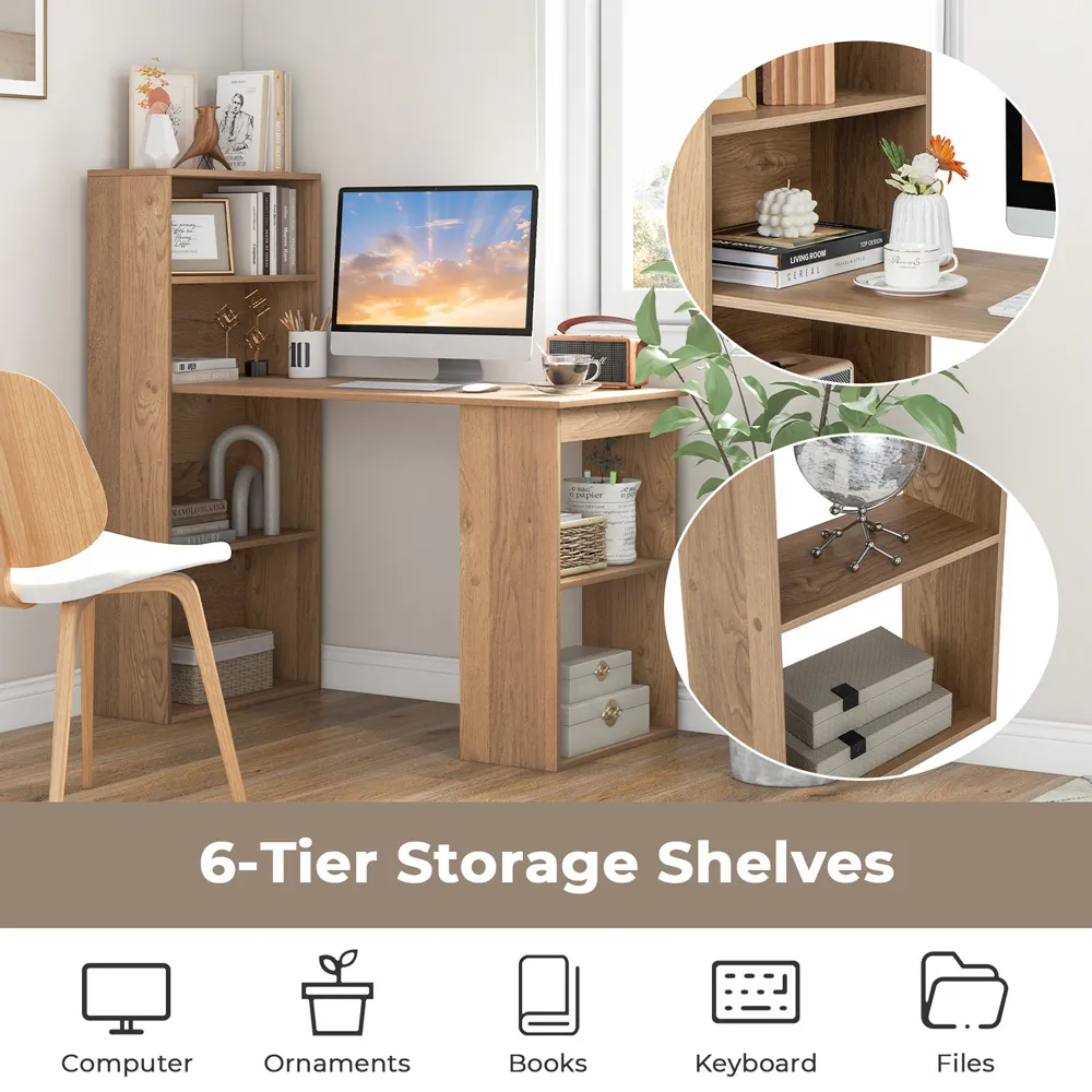 Wooden Computer Desk with Bookshelf - Cream