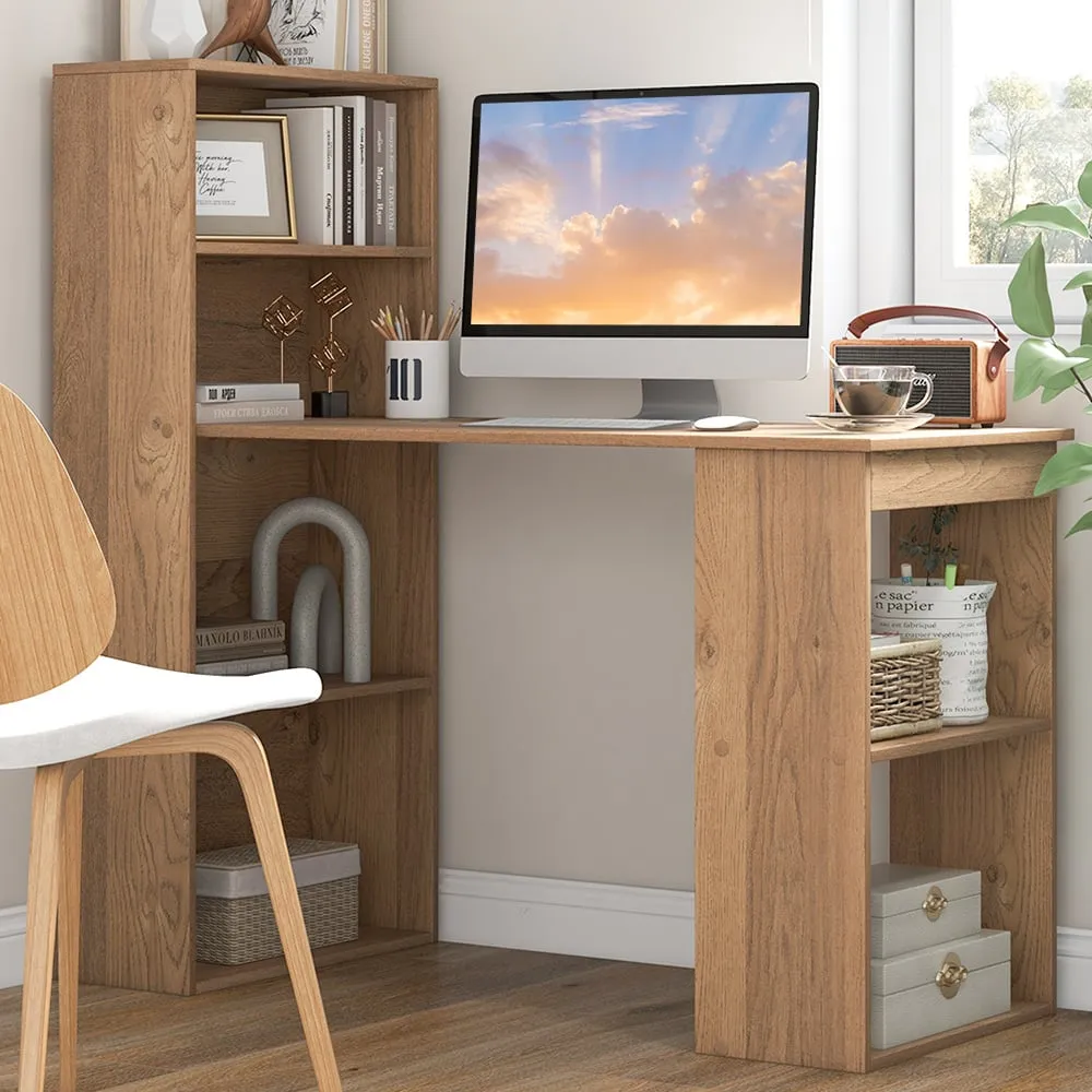 Wooden Computer Desk with Bookshelf - Cream