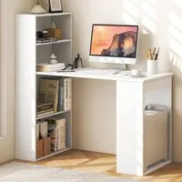 Wooden Computer Desk with Bookshelf - White