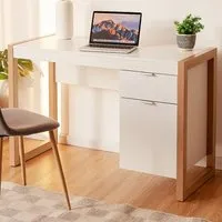 Wooden Computer Desk with Drawer and Cabinet - White