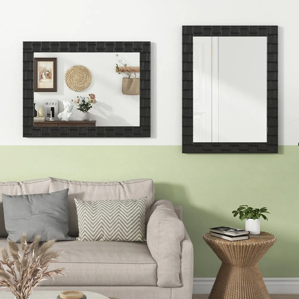 Wooden Framed Wall Mirror - Black