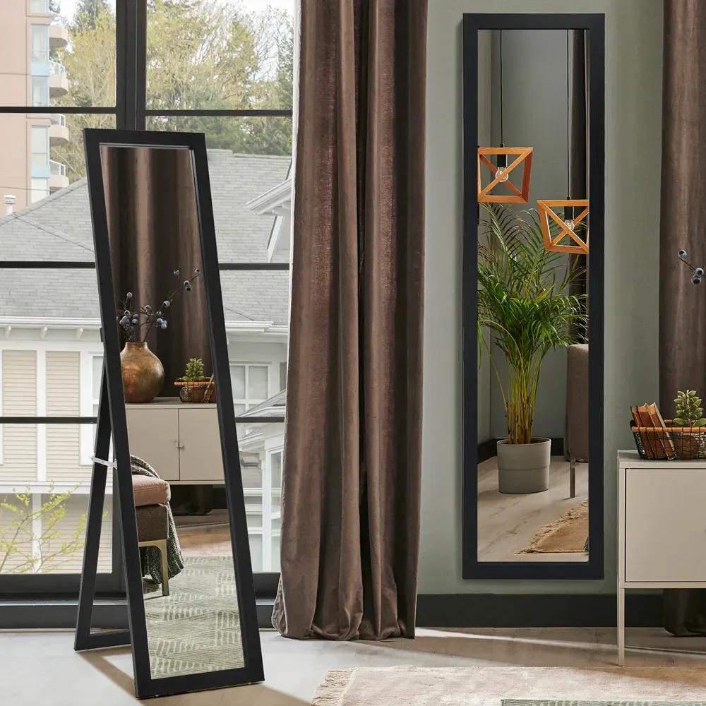 Wooden Full Length Mirror with Adjustable Angle - Black