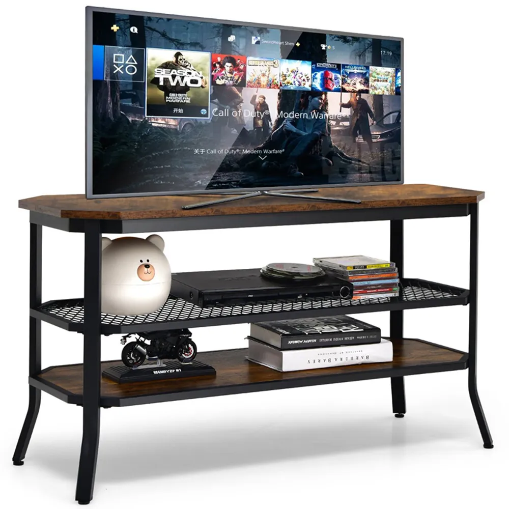 Wooden TV Unit with Storage - Rustic Brown