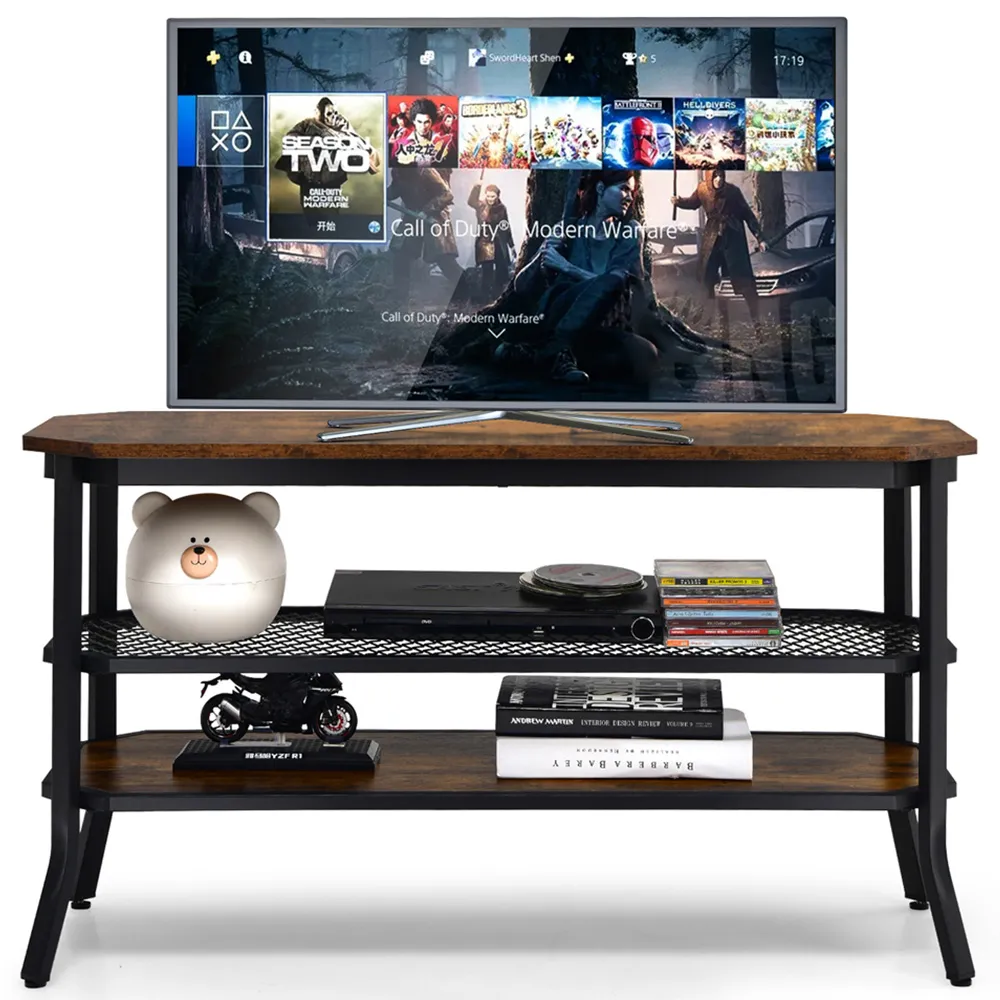 Wooden TV Unit with Storage - Rustic Brown
