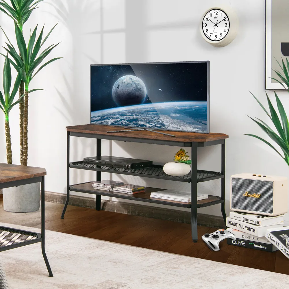 Wooden TV Unit with Storage - Rustic Brown