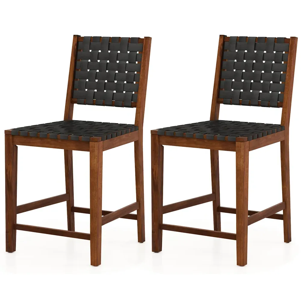 Woven Bar Stool Set of 2 - Brown, Acacia Wood