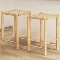 Woven Paper Dining Stool Set of 2 - Cream, Rubberwood