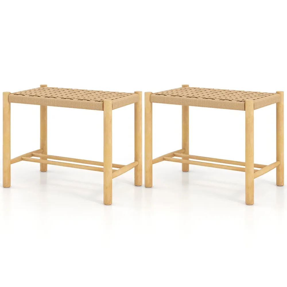 Woven Paper Dining Stool Set of 2 - Cream, Rubberwood