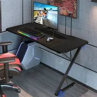 Z Shaped Gaming Desk with Blue Lights - Cream