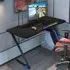 Z Shaped Gaming Desk with Blue Lights - Cream