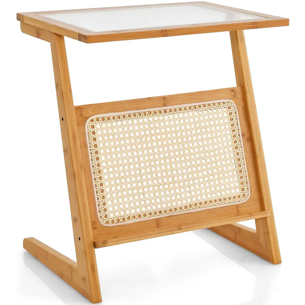 Z-Shaped Single Shelf Side Table - Bamboo, Rattan