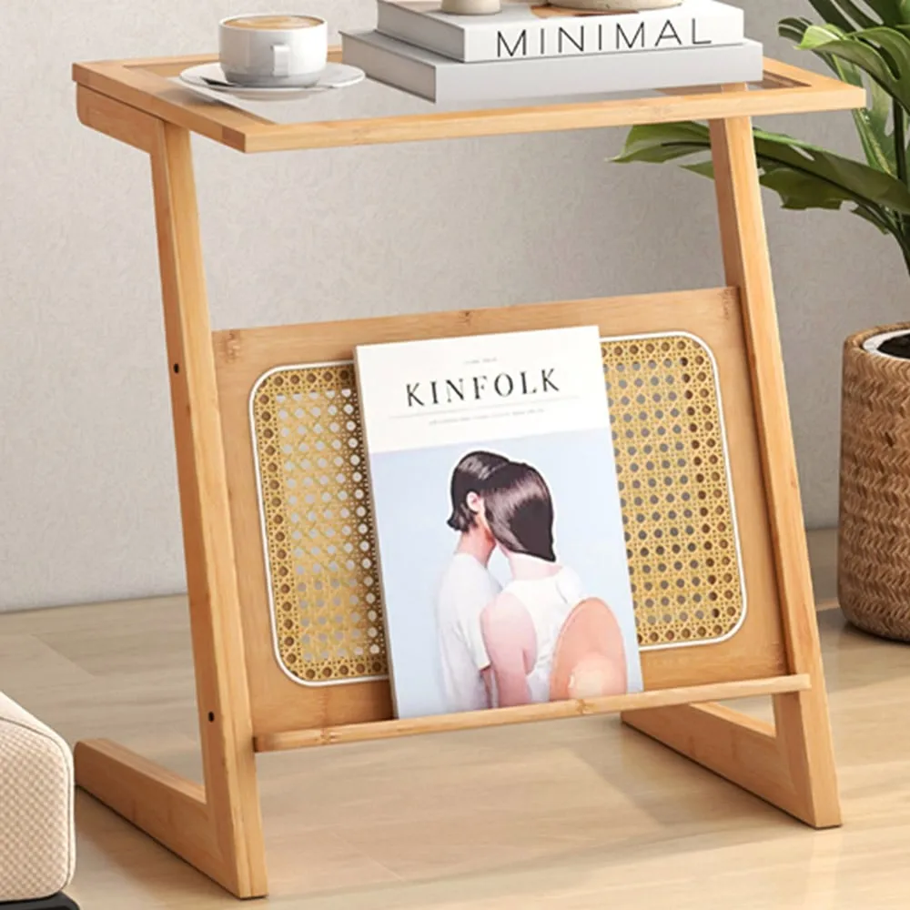 Z-Shaped Single Shelf Side Table - Bamboo, Rattan image