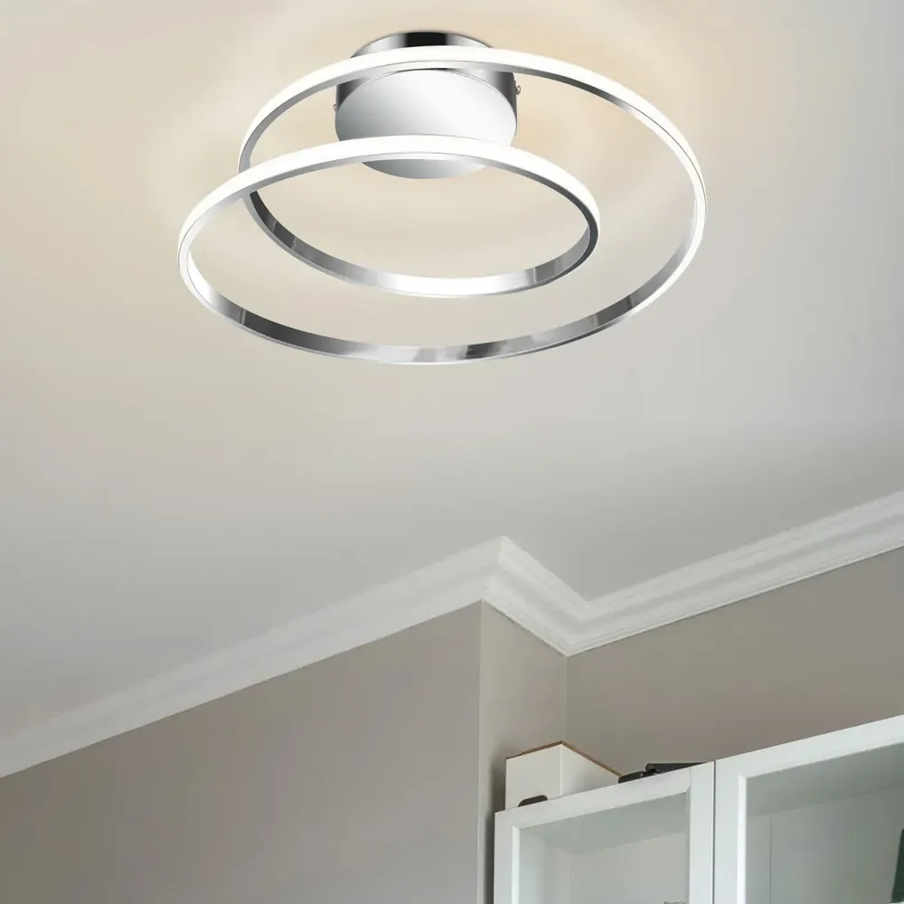 Alston 2 Ring LED Flush Ceiling Light - Silver, Chrome