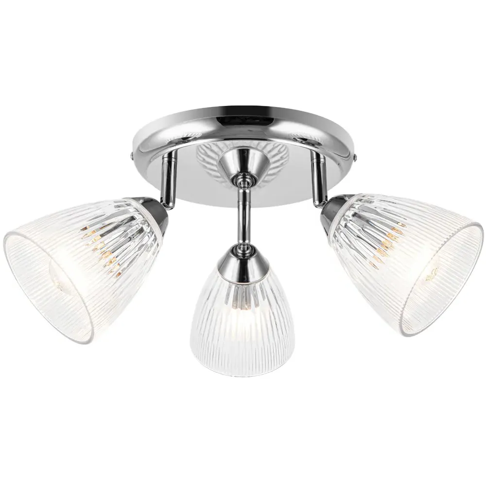 Athella 3 Light Bathroom Spotlight - Silver, Ribbed Glass