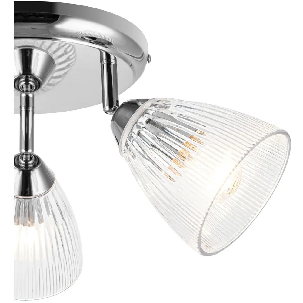 Athella 3 Light Bathroom Spotlight - Silver, Ribbed Glass