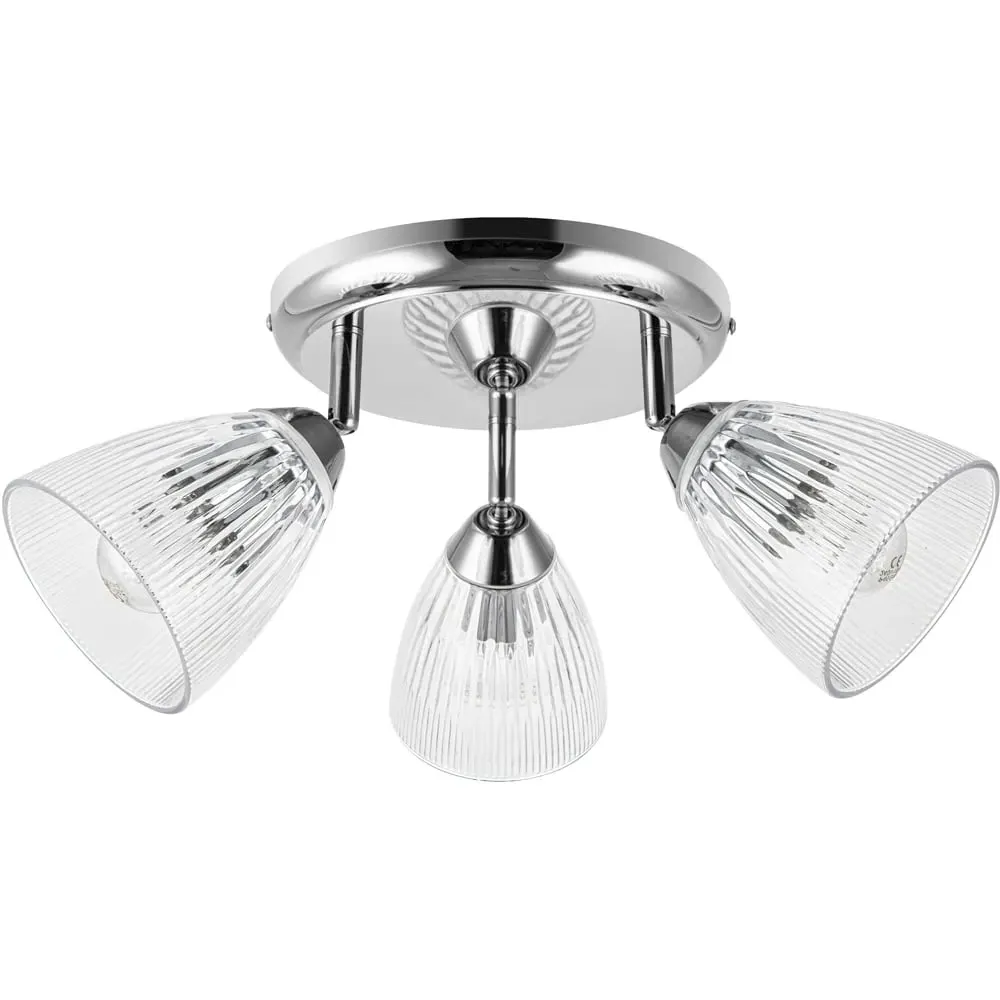 Athella 3 Light Bathroom Spotlight - Silver, Ribbed Glass image