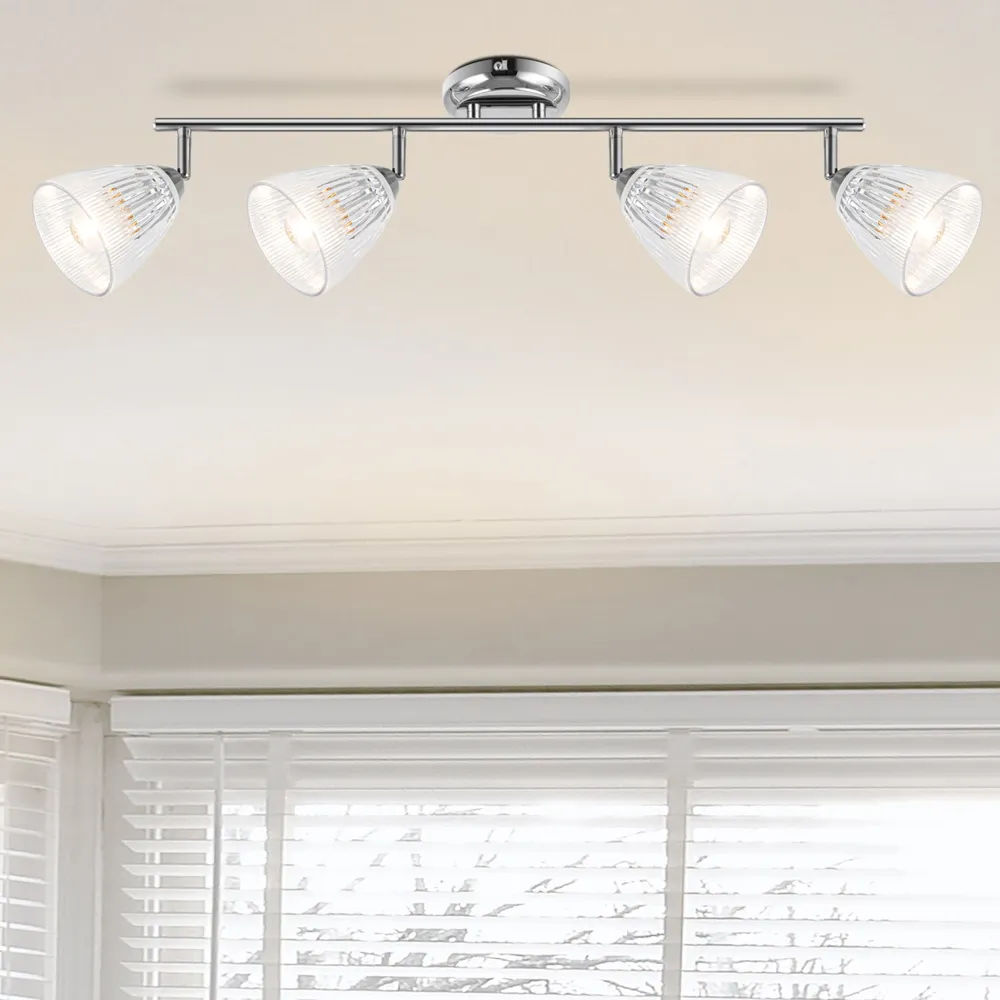 Athella 4 Light Bathroom Spotlight - Silver, Ribbed Glass