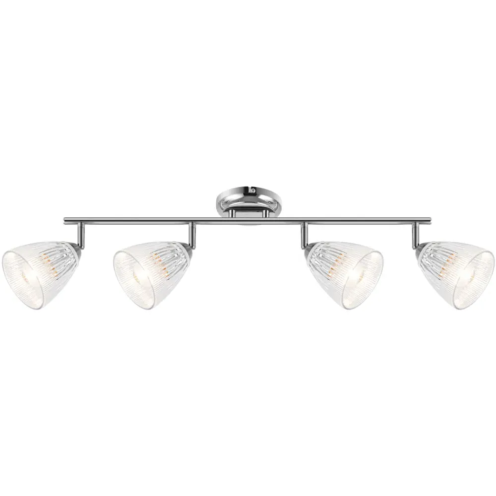 Athella 4 Light Bathroom Spotlight - Silver, Ribbed Glass