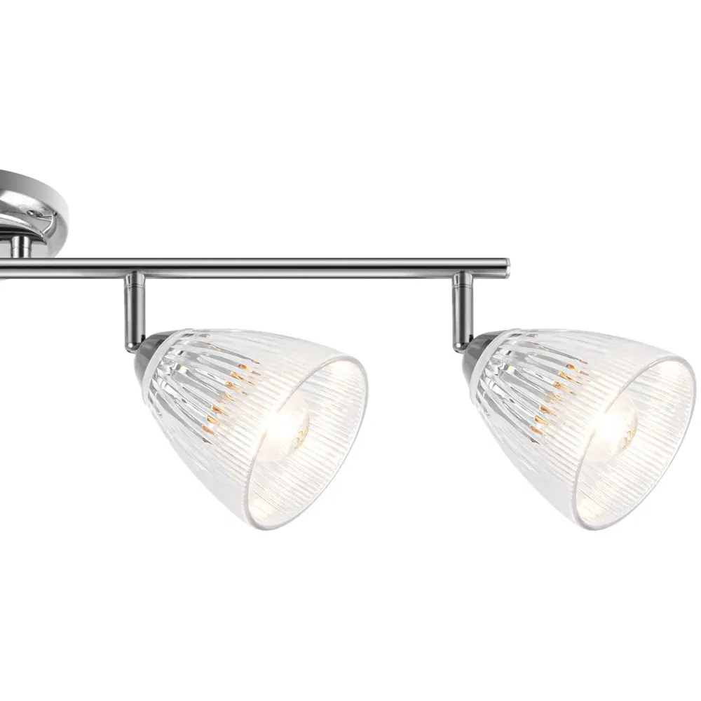 Athella 4 Light Bathroom Spotlight - Silver, Ribbed Glass