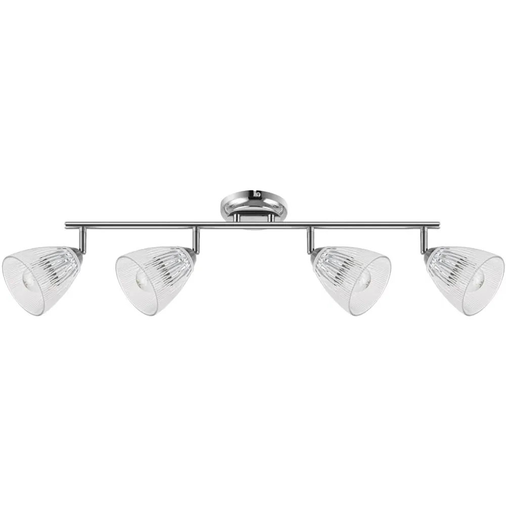 Athella 4 Light Bathroom Spotlight - Silver, Ribbed Glass
